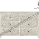 Sunflower Handcarved Solid Wood 6 Drawer White Bedroom Dresser