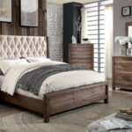 HIBASHI Tufted Rustic Natural Solid Wooden Bed Frame