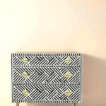 Bone Inlay Handmade 3 Drawer Black and white  Entryway / Bedside
