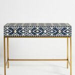 Ivory Bone Inlaid Wooden Console Table, Bone Inlay Office Desk