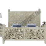 Floral Hand Carved Moroccan Style Flatform Bed