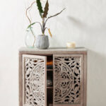 Lombok Hand carved Indian Style Entryway Cabinet / Hand Made Wooden Sideboard cabinet