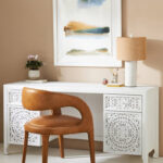 Lombok Hand Carved Indian Style Home Office Desk / Solid Wooden Office Desk