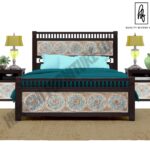 Garden Mango Wood Hand Carved Platform Bed w Foot & Headboard