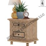 KARINA Hand Carved Solid Wood Nightstand with 2 Drawers