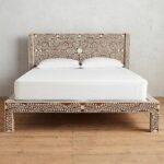 Zinj Bone Inlay Bed Frame in Brown Queen/King