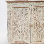 Leaf Design Hand Carved Solid Wooden Cabinet, Storage Sideboard