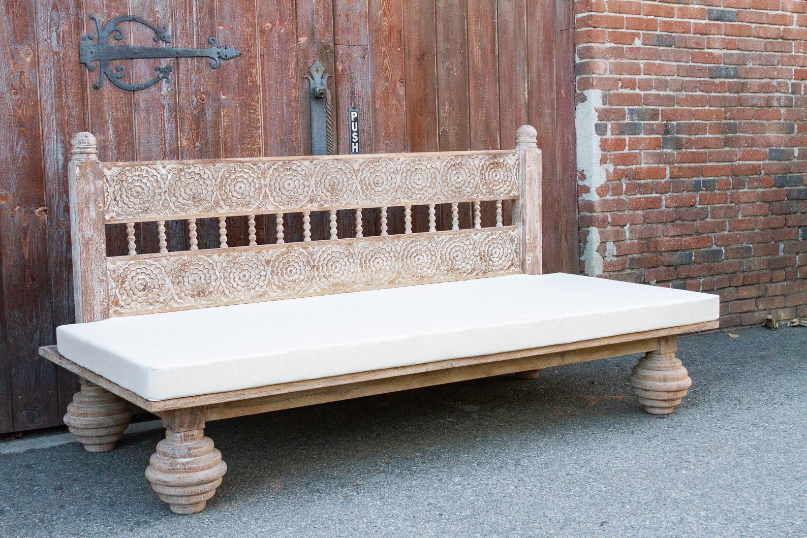 Hand Carved Indian Mughal floral White Washed Charming Daybed - Image 7