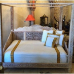 Hand Carved Solid Wooden Canopy Daybed / Hand Made Daybed