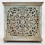 Indian Rustic Hand Carved Doors Buffet Sideboard