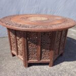 Hand Carved Indian Teak Wood bone inlay table