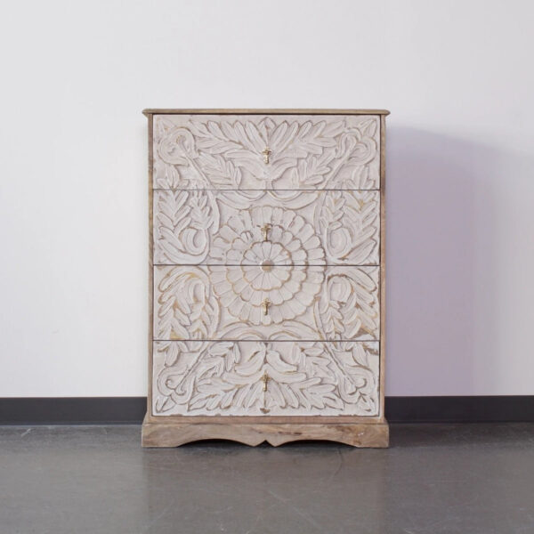 Elegant Floral Hand Carved Indian Chest drawer
