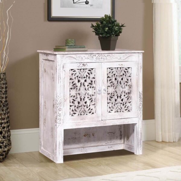 SILANG Hand Carved Solid Wood Storage Cabinet With Doors