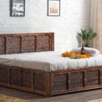 Solid Wood Brass Panache Bed with Storage and Embossed Antique Brass Work