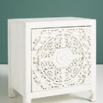 Lombok Handmade Wooden Nightstand / Hand Carved Floral Bedside