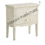 Santana Bone inlay White Floral 2 Drawer Bedside Lamp Table - Image 3