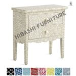 Santana Bone inlay White Floral 2 Drawer Bedside Lamp Table - Image 2
