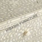 Santana Bone inlay White Floral 2 Drawer Bedside Lamp Table - Image 4