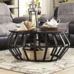 INDANG Metal Frame Round Cage Slate Accent Coffee Table