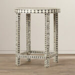 Small Bone Inlay Small Round Side Table/End Table Stool - Image 3