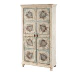 Mimosa Distressed White Hand-carved Solid Wood Vintage Armoire - Image 2