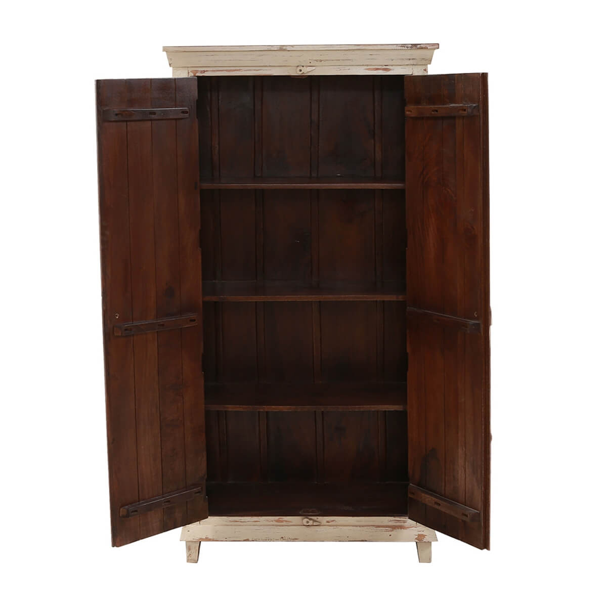Mimosa Distressed White Hand-carved Solid Wood Vintage Armoire - Image 3