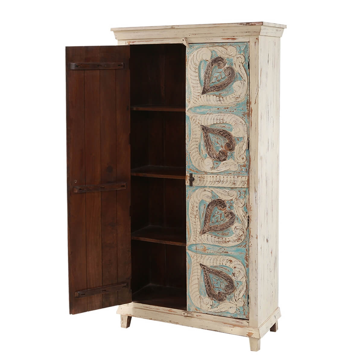 Mimosa Distressed White Hand-carved Solid Wood Vintage Armoire - Image 4