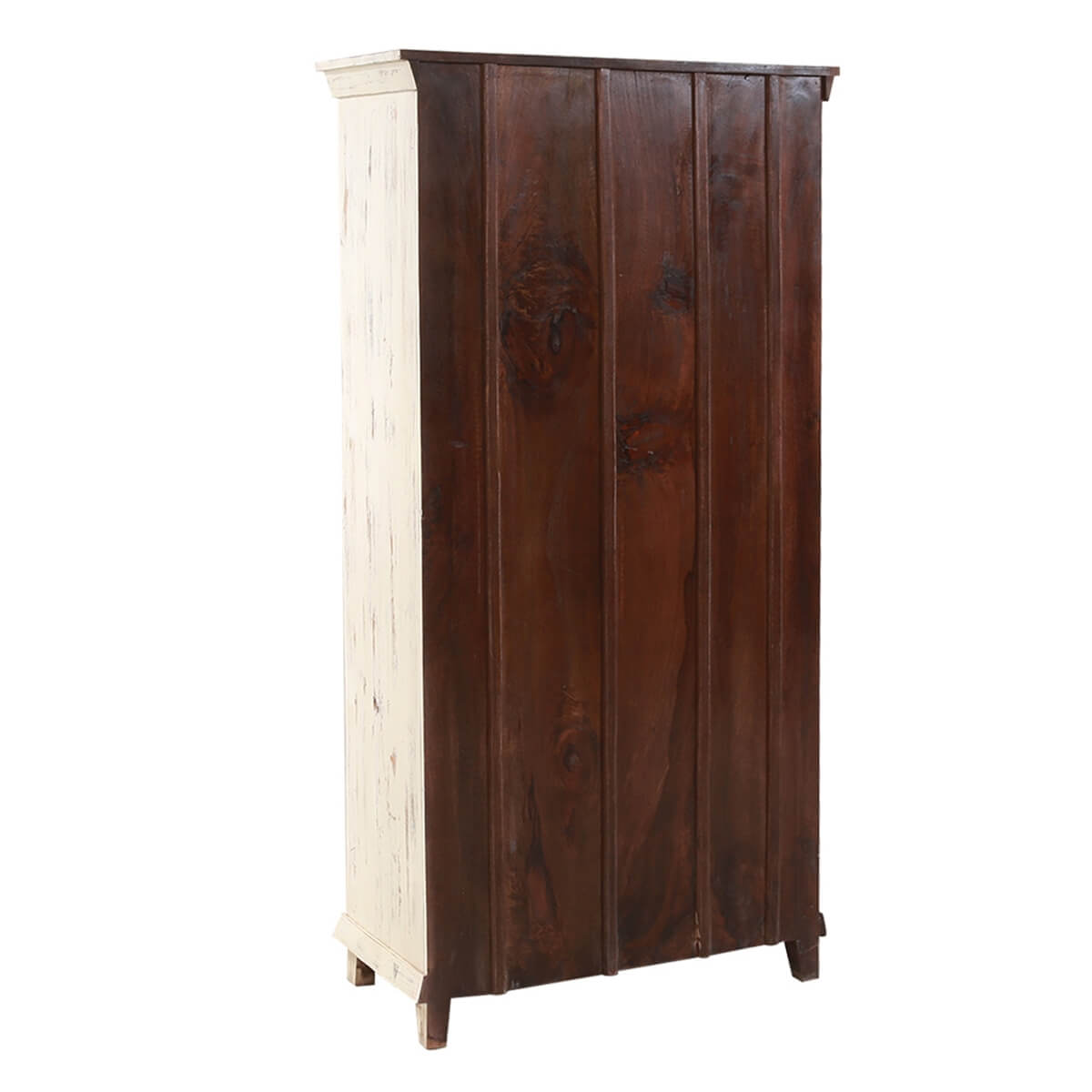Mimosa Distressed White Hand-carved Solid Wood Vintage Armoire - Image 5