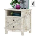 Sunflower Hand carved Solid Wood White Nightstand With Drawer