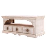 AKAP White Solid Wood 3 Drawer Media Cabinet