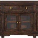 Classic Hand carved 3 Drawer and Glass Cabinet Sideboard
