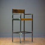 Aklan Industrial Counter Stool / Bar Stool W/ Seat Back And Arms – handcrafted solid wood furniture