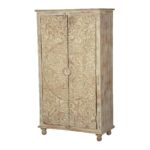 Alona Hand carved Solid Wood Distressed White Armoire w Shelves – handcrafted solid wood furniture