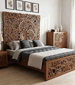 Amani Hand Carved Indian Solid wooden bed frame White – handcrafted solid wood furniture