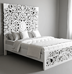 Amani Hand Carved Indian Solid wooden bed frame White – handcrafted solid wood furniture