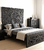Amani Hand Carved Indian Solid wooden bed frame White by Hibashi Furniture – handcrafted solid wood furniture made in India