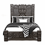 Ancestral Totem Hand-Carved Solid Wooden Gothic Platform Bed by Hibashi Furniture—handcrafted solid wood furniture