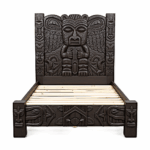 Ancestral Totem Hand-Carved Solid Wooden Gothic Platform Bed by Hibashi Furniture—handcrafted solid wood furniture