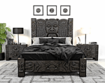 Ancestral Totem Hand-Carved Solid Wooden Gothic Platform Bed by Hibashi Furniture—handcrafted solid wood furniture