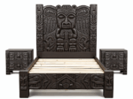 Ancestral Totem Hand-Carved Solid Wooden Gothic Platform Bed by Hibashi Furniture—handcrafted solid wood furniture