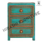 ARI Indian Solid Mango Wood Hand Carved Brass fitting Bedside Cabinet – handcrafted solid wood furniture
