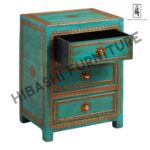 ARI Indian Solid Mango Wood Hand Carved Brass fitting Bedside Cabinet – handcrafted solid wood furniture