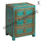 ARI Indian Solid Mango Wood Hand Carved Brass fitting Bedside Cabinet – handcrafted solid wood furniture