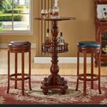 Arrow Solid Wood Round Top Bistro Stool with Foot Pedestal, and Nailhead Embellishment – handcrafted solid wood furniture